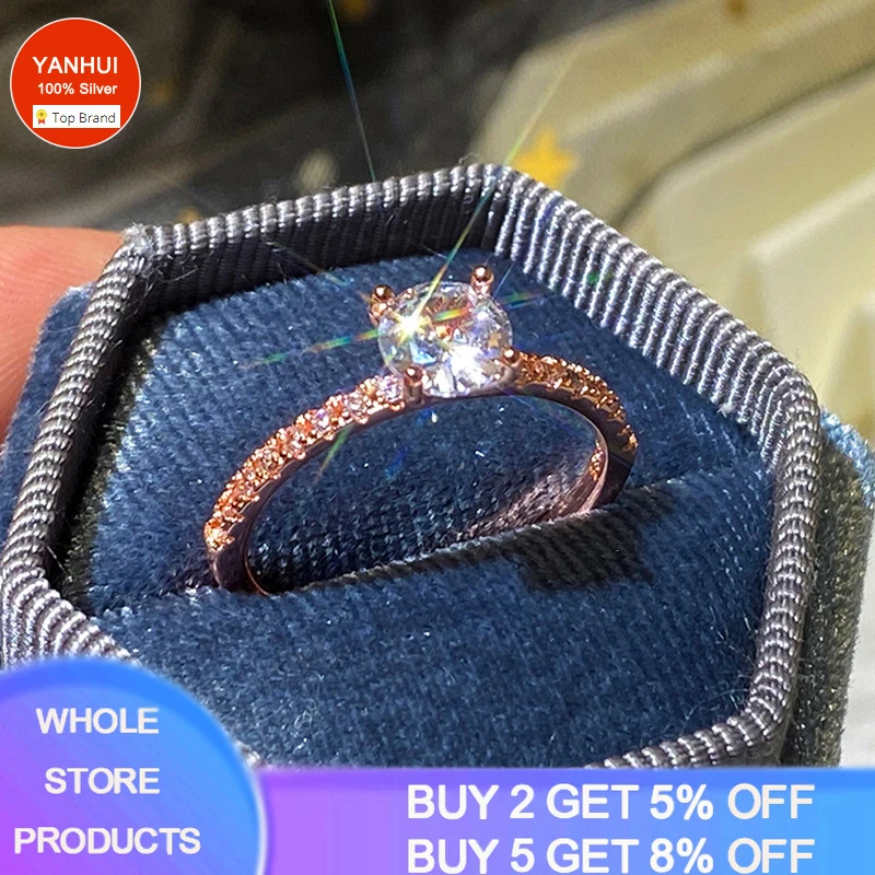 YANHUI New Luxury Popular Sparkling Zircon Engagement Wedding Ring Rose Gold Color Tibetan Silver  Jewelry Women Gift R1230