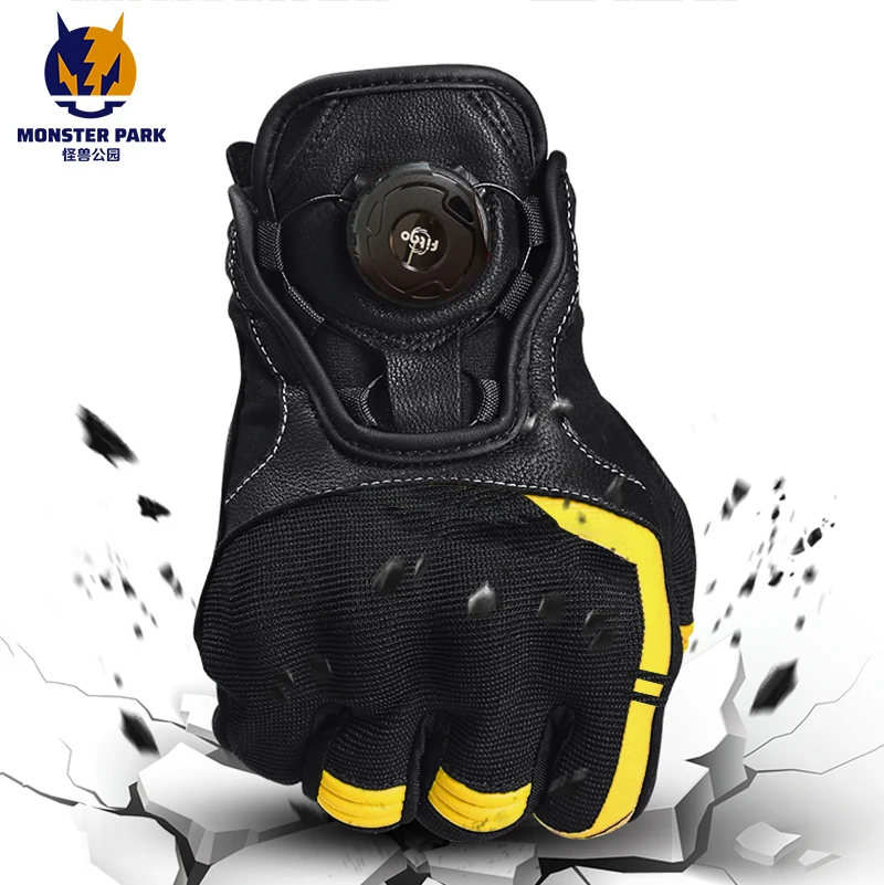 MONSTER PARK Motorcycle Gloves Adjustable Knob Full Finger Touch Screen Gloves Breathable Anti-Shock Riding Moto Gloves For Men