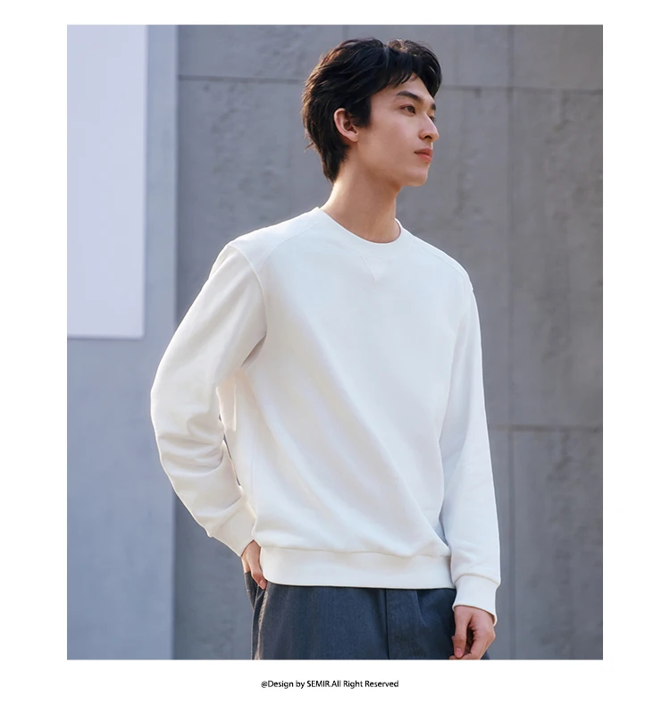 Semir Versatile Hoodie Men Spring Solid O Neck Long Sleeve Soft Comfortable Casual Basic Layer Daily Top