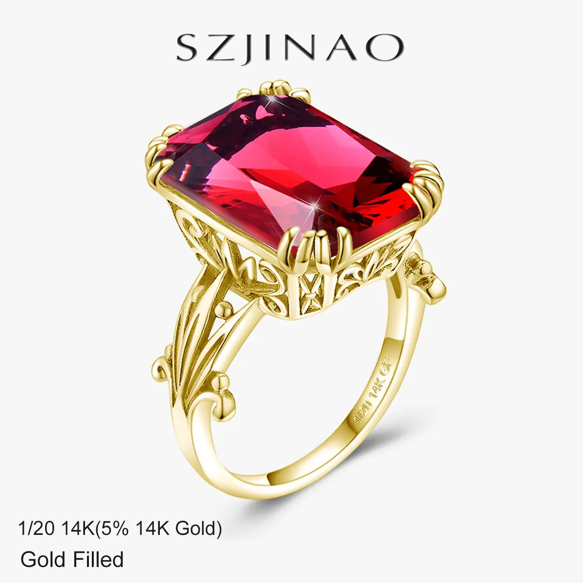 Vintage Ruby Ring 14k Gold Filled for Women Exquisite Carved Design 100% Genuine for Banquet Birthday Gift Fine Jewelry