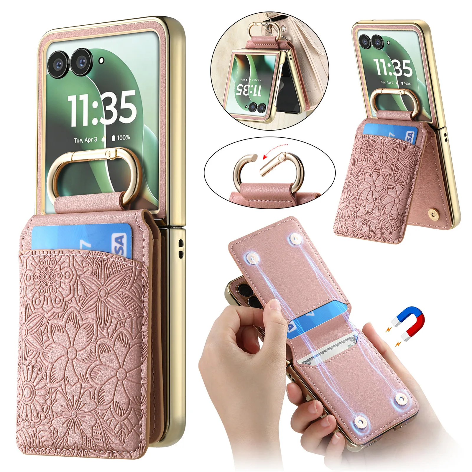 Embossed Ring Cards Solt Wallet Leather Case for Motorola Razr 70 Ultra 60 50 Plus 2025 Shockproof Comfortable Grip Stand Cover