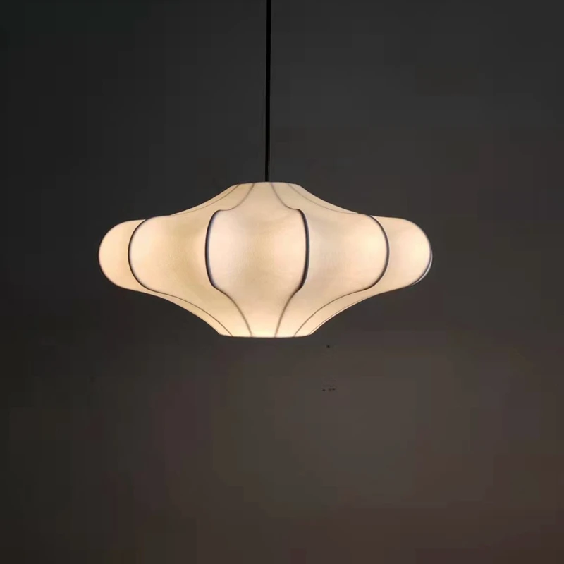 

Nordic Silk Living Room LED Pendant Lights Bedroom Bedside Dining Table Fabric Deco Chinese Lighting Fixture Cord Adjustable