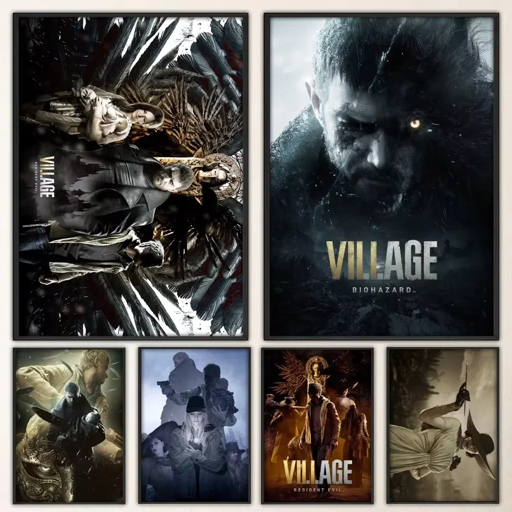 -Resident Evil 8 Village Hot Video Game Poster Prints Wall Painting, dormitorio, sala de estar, Bar, restaurante, pintura en lienzo