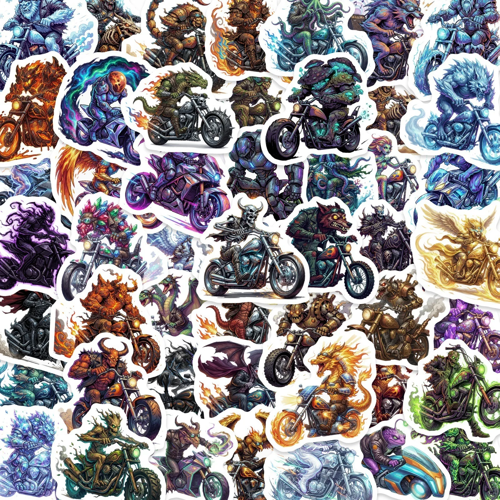 50PCS Fantasy Creature Motorcycle Stickers, Cyberpunk Style Stickers for Journals & Bottles