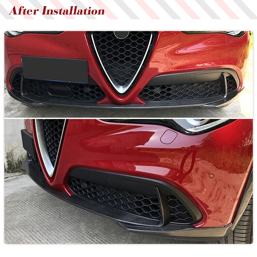 Car Front Bumper Lip Carbon Fiber / FRP Spoiler With Splitters for Alfa Romeo Stelvio Base 2017 - 2019 Sport Utility