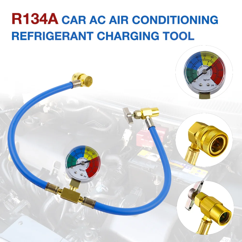

Шланг для заправки хладагента R134A автомобильного кондиционера, 68 см, с манометром. Резьба 1/2 дюйма. Для заправки хладагента автомобильного/бытового кондиционера. Измерительный инструмент для заправки хладагента.