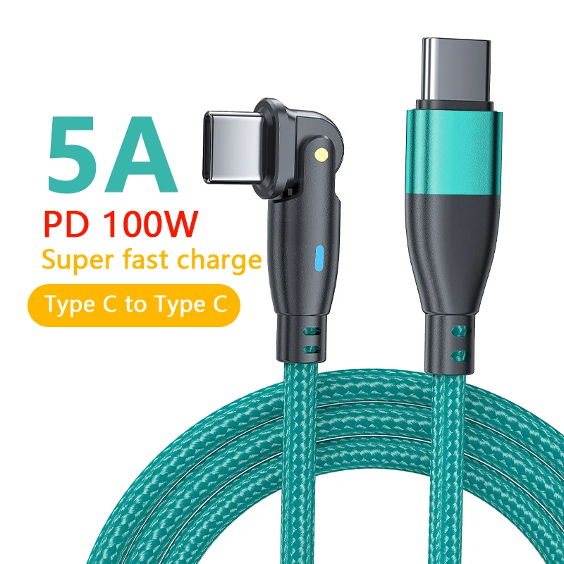 5A Type C To Type C Cable 180 Degree Rotating Elbow PD Quick Charging Cable 100W/60W Type C Data Cord For Samsung Xiaomi Huawei