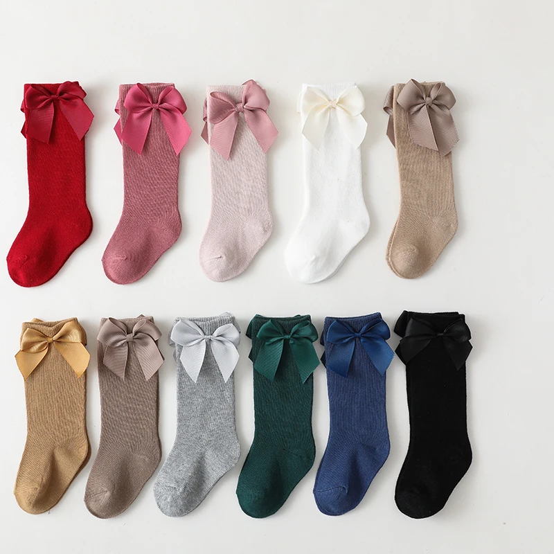 Casual Baby Toddlers Socks Autumn Winter Children Girls Knee High Long Sock Cotton Big Bow Spanish Style Kids Floor Socks