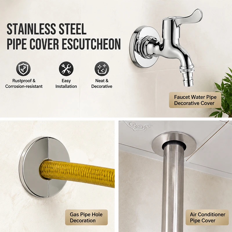 Stainless Steel Wall Hole Cover Decorative Shield Concealment Plate for Faucet AC Gas Pipeline Water Pipe Tube