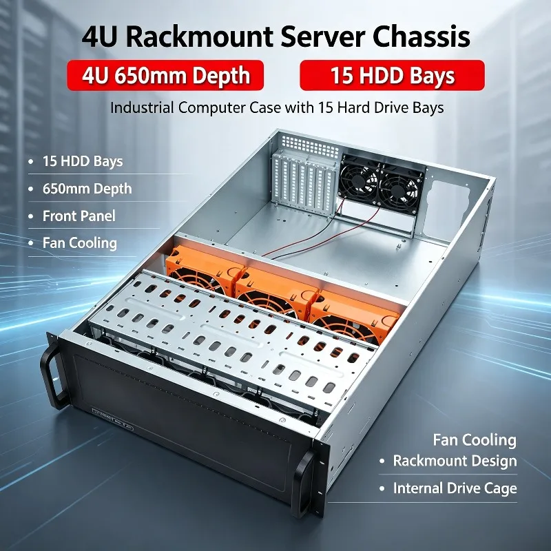4U 650mm Depth Storage Server Chassis 15 Hard Drive Bay Industrial Control Rack Case For Data Storage And Host Equipment