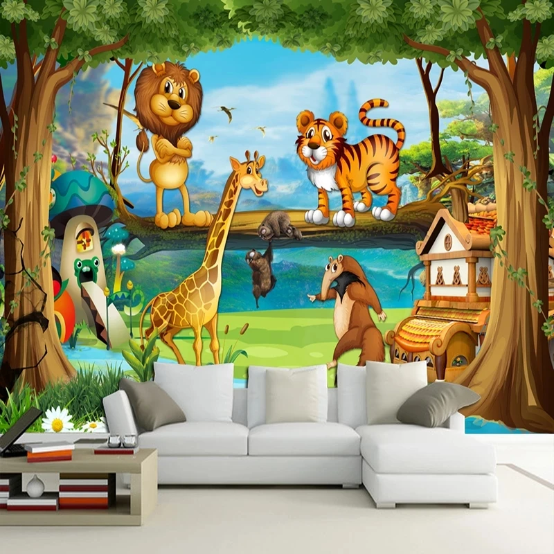 Customized 3D Mural Beautiful Cartoon Forest Animal World Wallpaper Living room sofa TV background wall bedroom restaurant Hotel