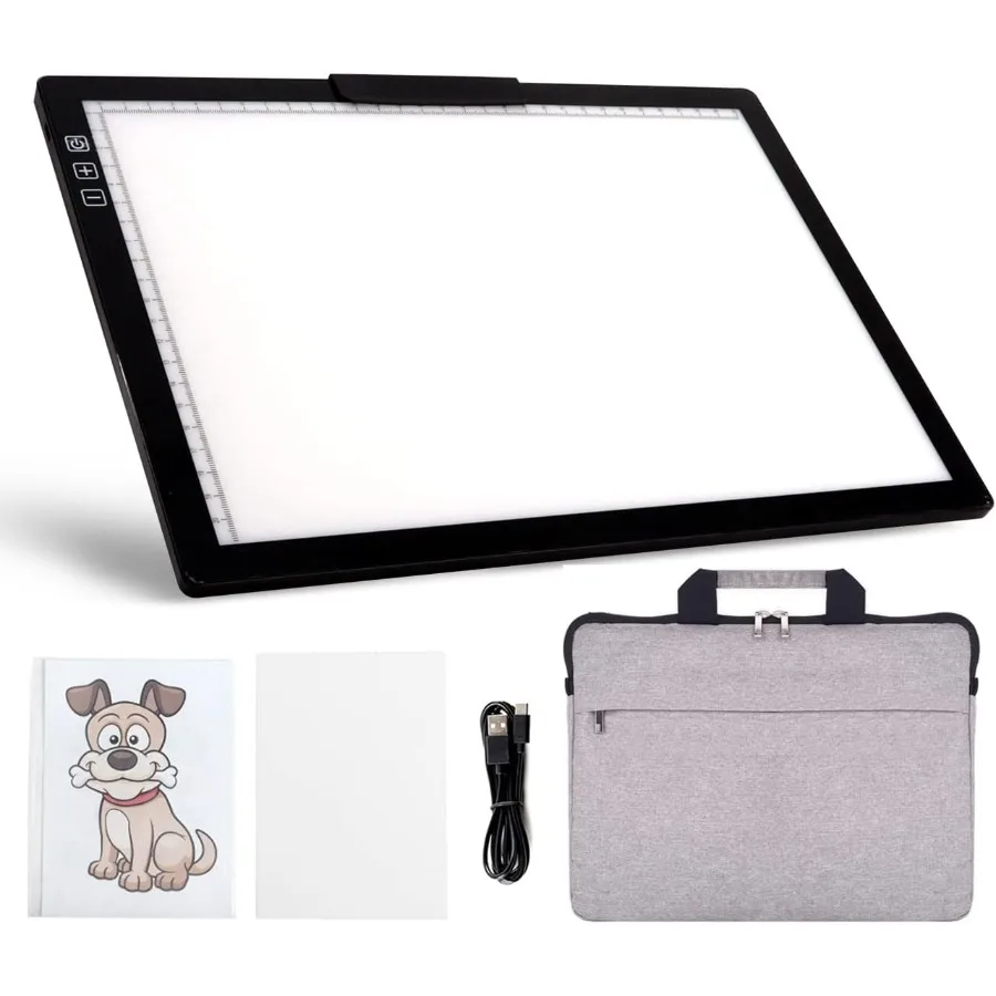 

Rechargeable A4 LED Light Pad with Padded Case Tracing Light Box w Riser Stands and Paper Clip 6 Levels of Brightness Typec Cab