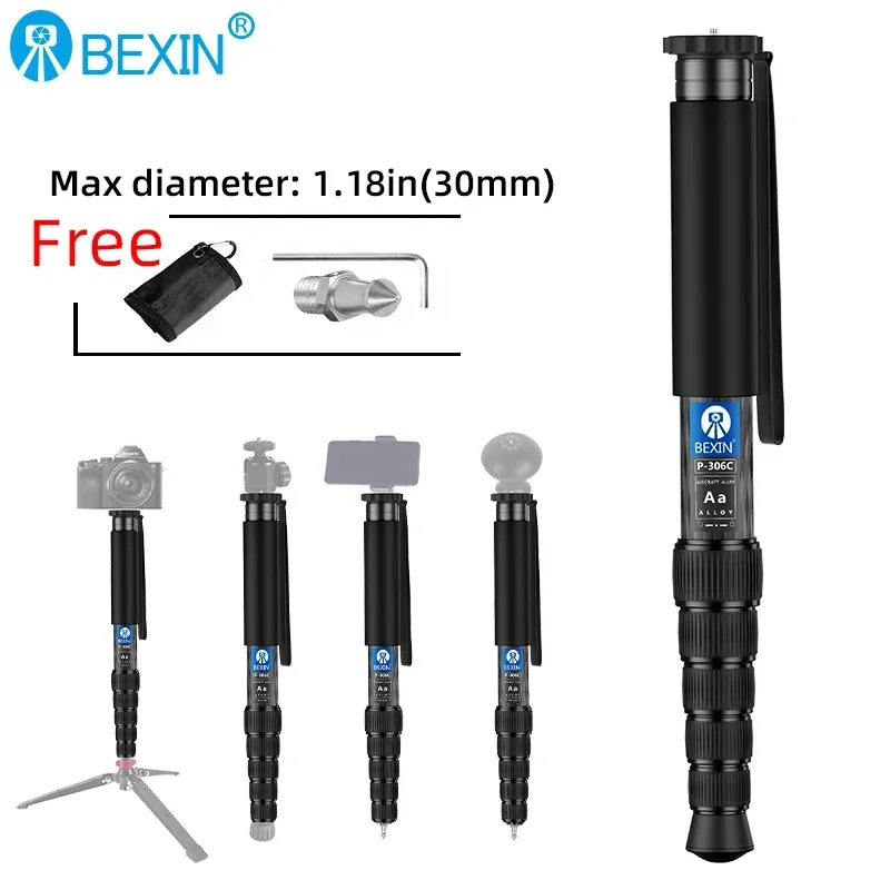 BEXIN P306C Light Professional Carbon Fiber Portable Travel Monopod Bracket Can Stand withTripod Ballhead for Digital SLR Camera