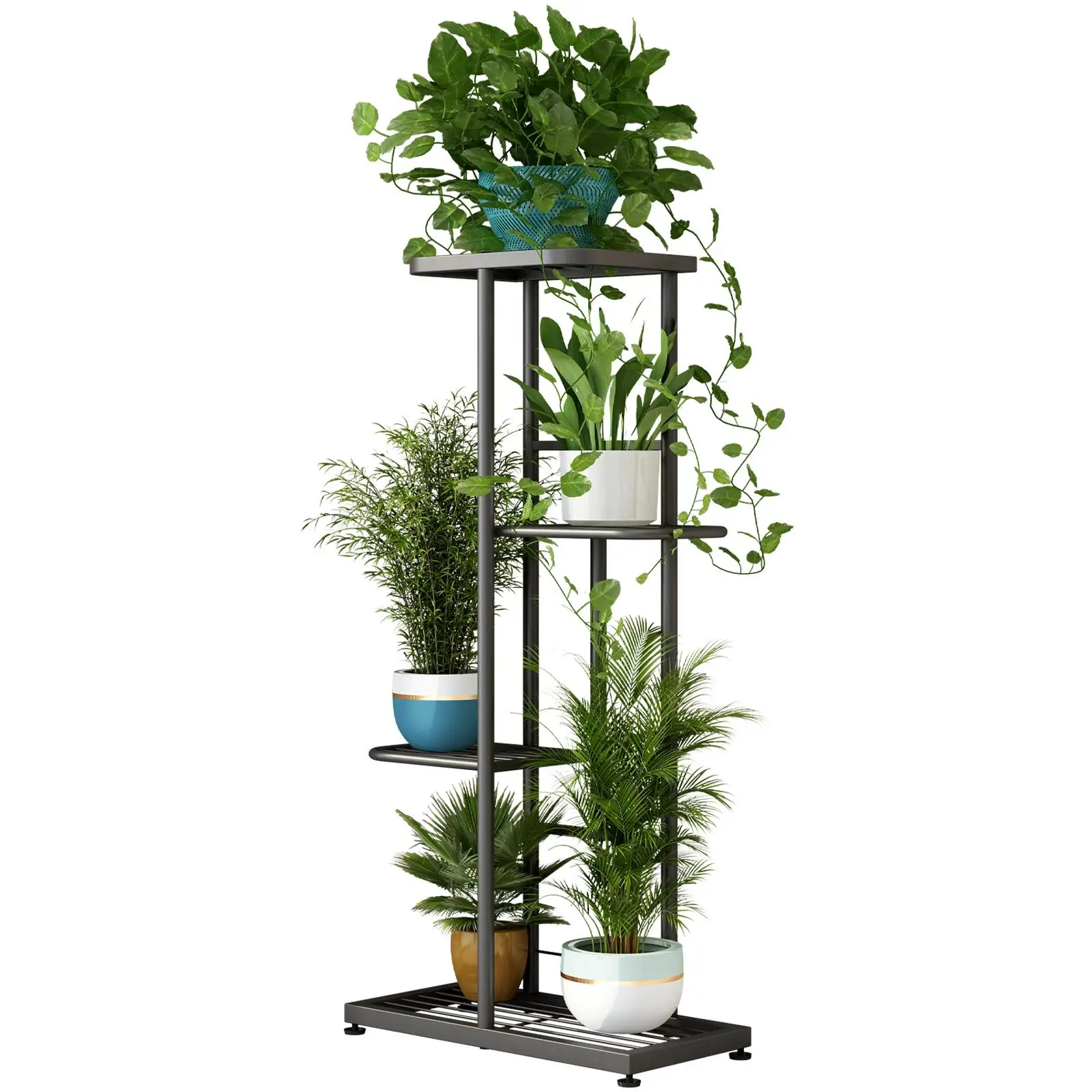 Metal Plant Stand 4 Tier 5 Potted Multiple Flower Pot Holder Shelf Indoor Outdoor Planter Display Shelving Unit for Garden Patio Corner Balcony Living Room Plant Rack Decoration
