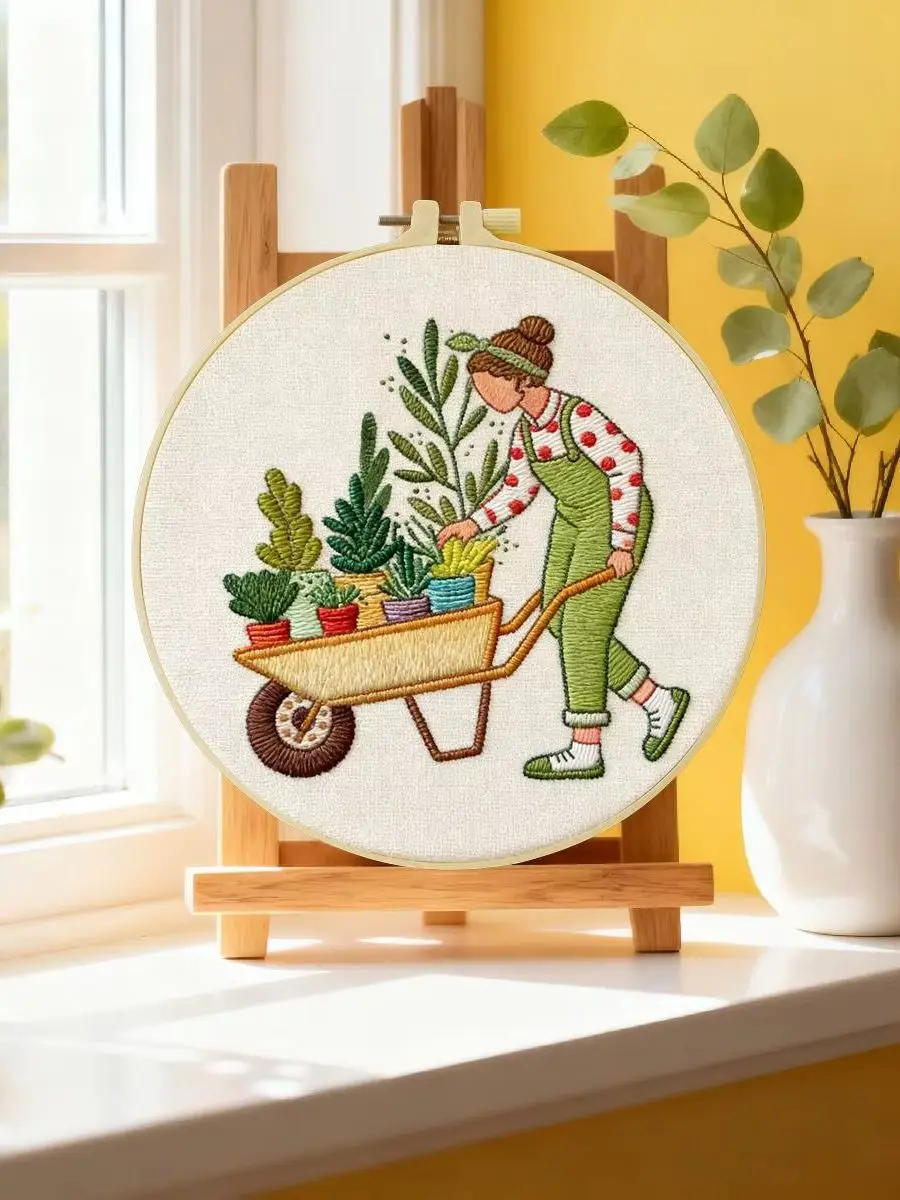 1 Stück 20X20CM/15X15CM 7,87/6,3 Zoll Garten-Stickerei-Starter-Kit DIY-Kit DIY-Stickerei-Set Handarbeits-Set für Anfänger – Detail 6