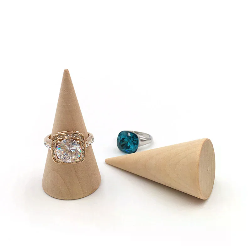 5 Pcs/Set Ring Organizer Wooden Cone Creative Ring Holder Jewelry Display Holder