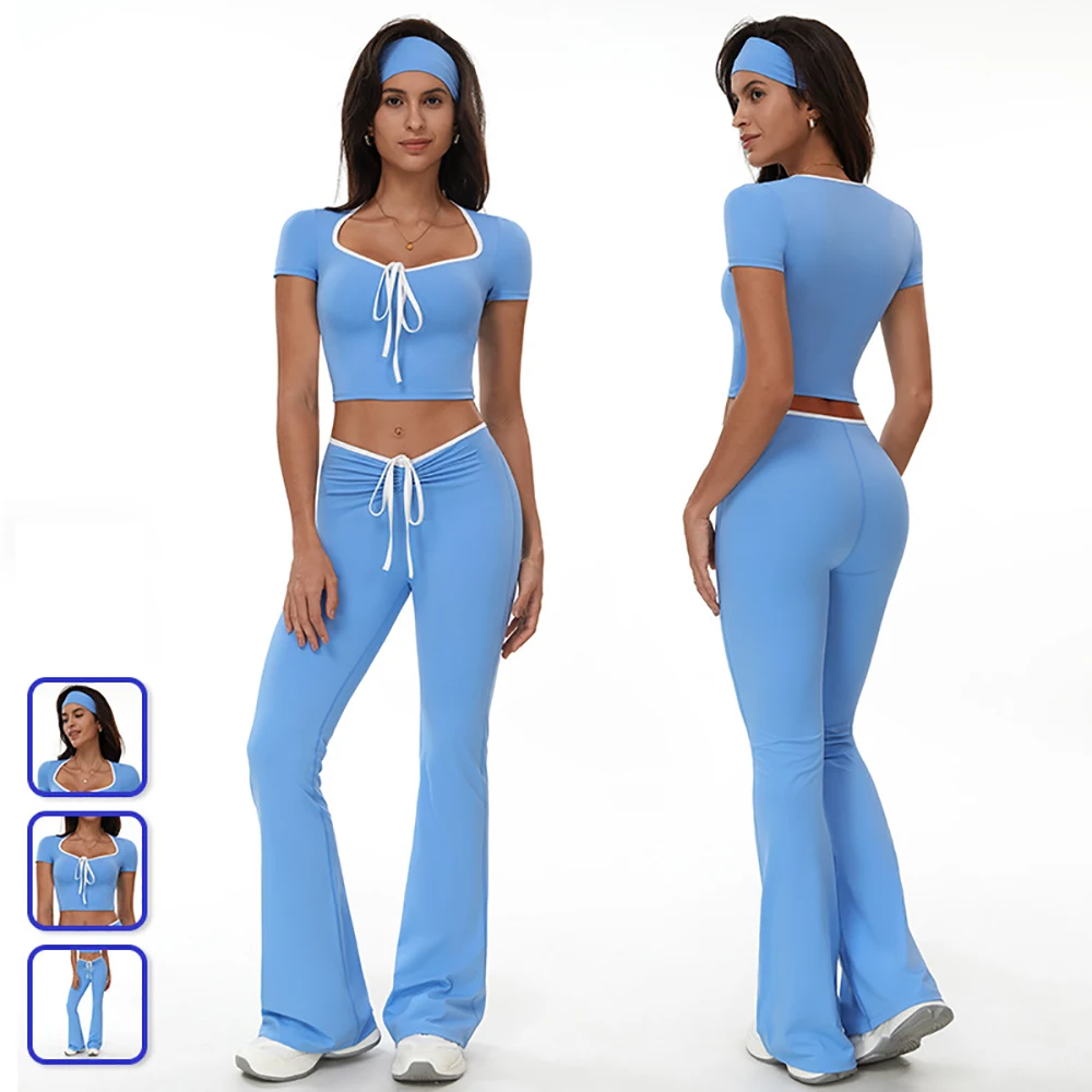 

Yoga Suit Women Sports Short Sleeves High Waist Leggings Running Outfit Gym Set Fitness Workout Clothes Push Up Sportswear Set