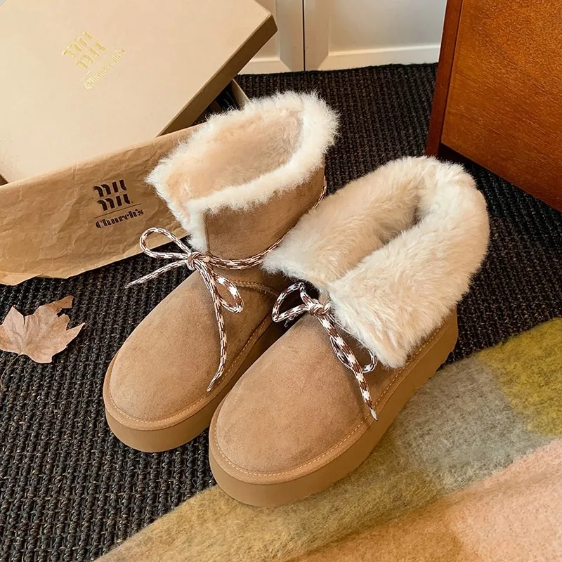 

2025 New Cozy Plush Snow Boots for Women Soft Fuzzy Fleece Lining Non-Slip Thick Sole Warm Winter House Shoes Cute Fluffy Design