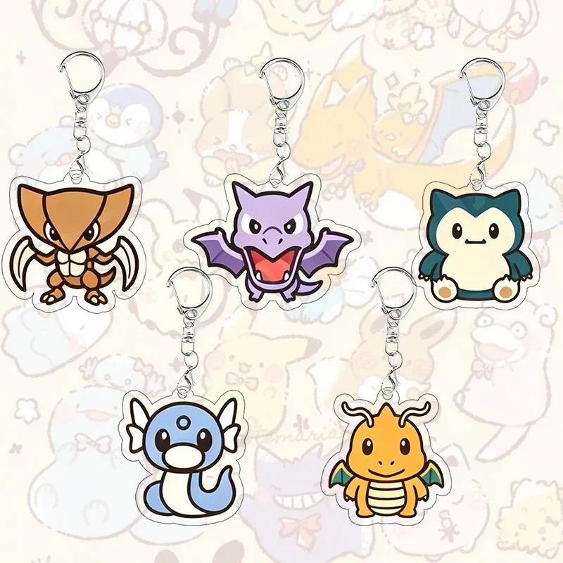 5er-Set Kawaii Chibi Charizard Acryl-Schlüsselanhänger Snorlax Dratini Dragonite Sammel-Cartoon-Taschenanhänger Anime-Spielfigur Schlüsselring