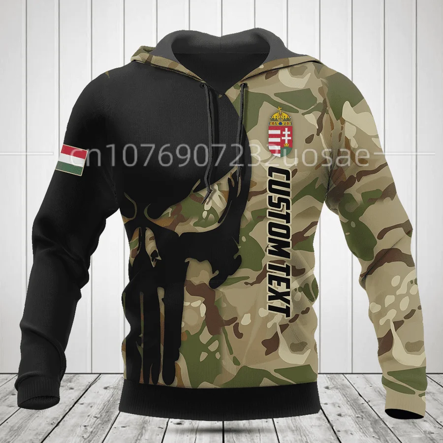 

HUNGARY EAGLE Camouflage Army Veteran 3D Printed Zip Hoodie Custom Name Men's Pullover Hooded Sweatwear Coat