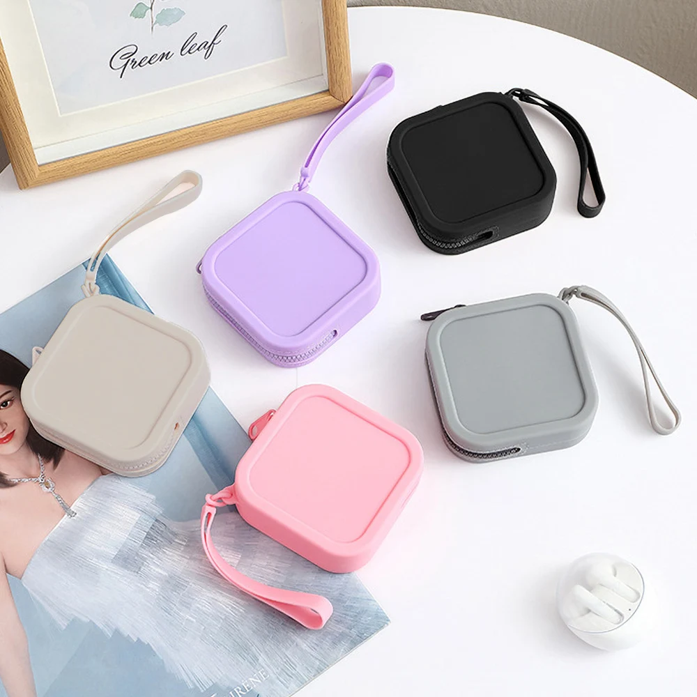 Portable Mini Silicone Storage Bag Small Zipper Pouch with Hand Wrist Lanyard Gadget Organizer Case for Earbuds Coins Lipstick