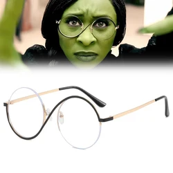 Movie Wicked Elphaba Cosplay Glasses Unisex Circular Round Frameless Wizard Sunglasses Halloween Carnival Eyewear Accessories