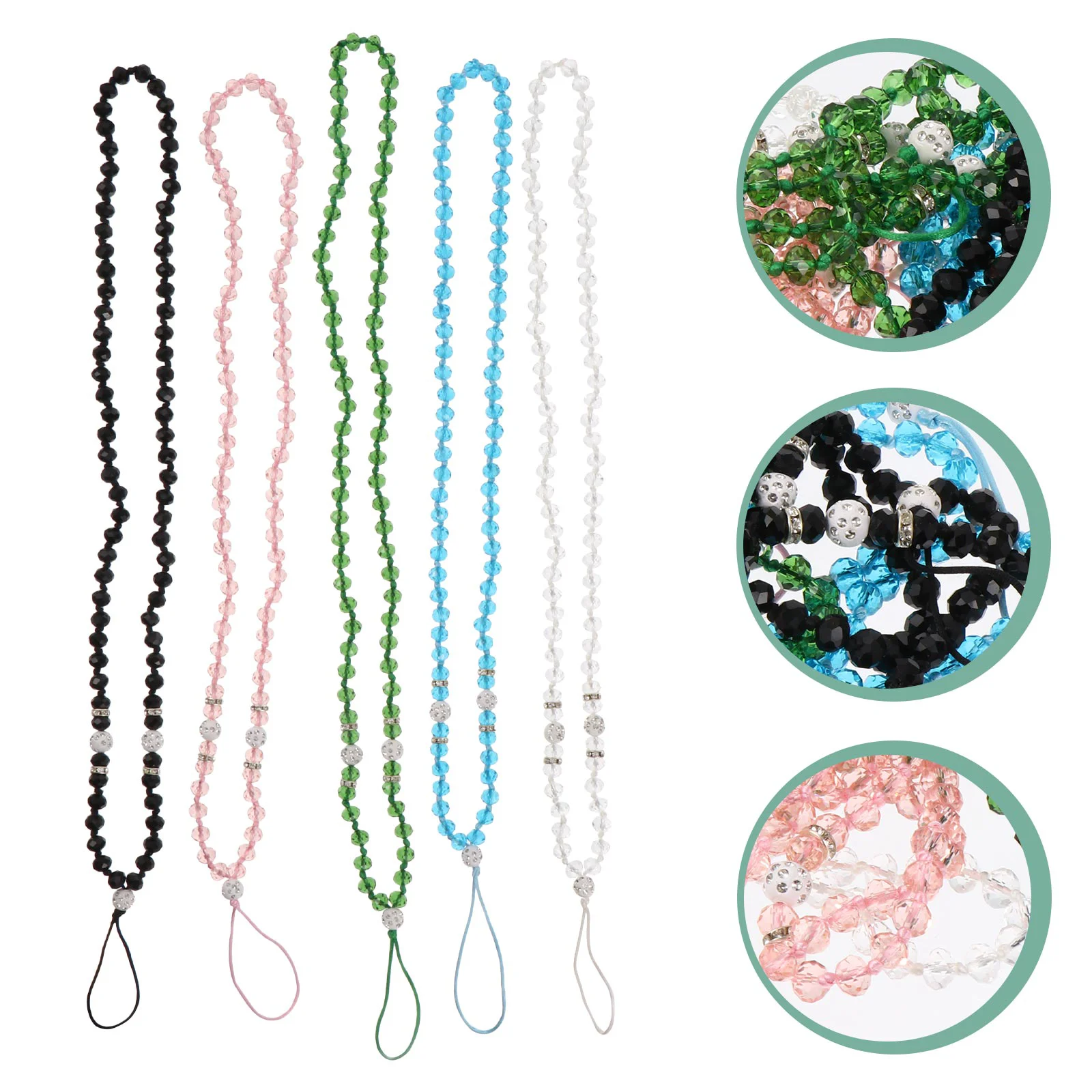 5 Pcs Crystal Phone Lanyard Camera Straps Beads Lanyards Wristband Certificate Bracelet