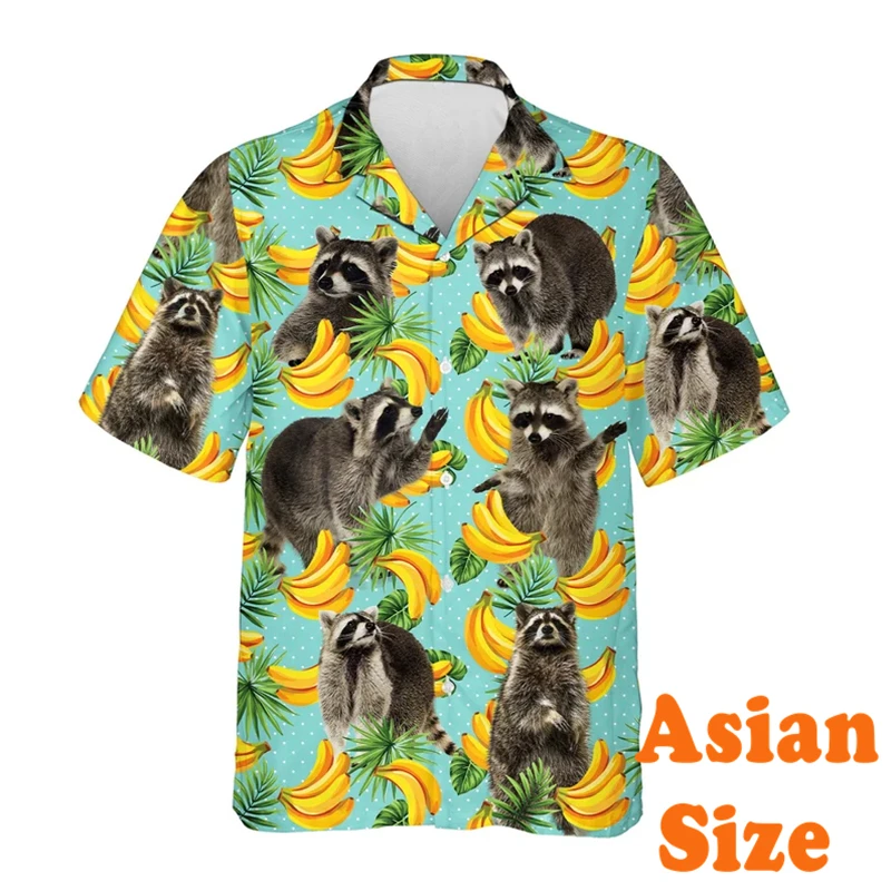 

Cute Raccoon Shirt For Men's Clothing Funny Fruit Plant 3D Print Short Sleeve Shirts Daily Summer Casual Fashion Novel Blouse