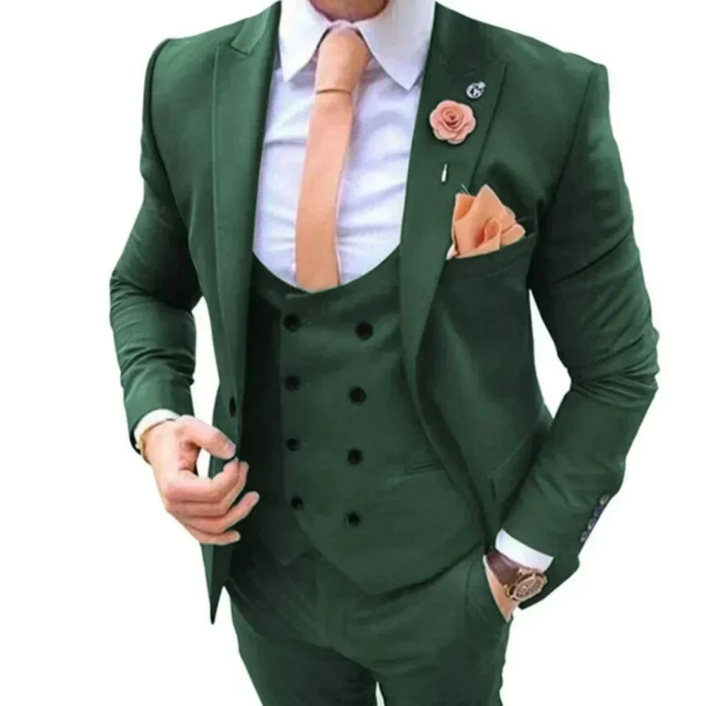 

(Blazer+vest+Pants) Men's Suits 3pcs Mens Business Suit Notch Lapel Blazer Formal Wedding Groom Pants Tux Vest Tuxedos