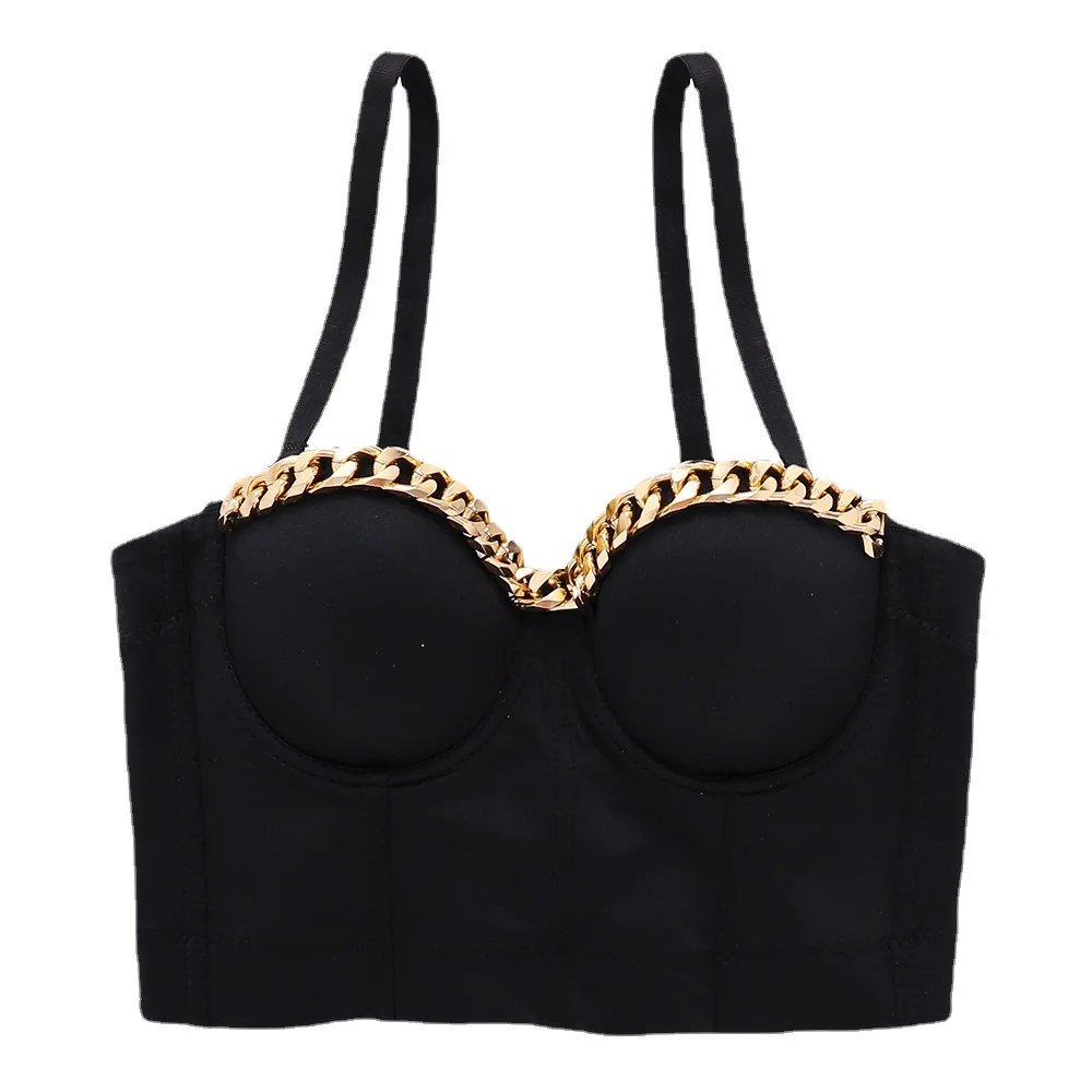 

Модный корсетный топ с золотой цепочкой — женская майка-бюстье с рыбьей косточкой и съемными бретелями, сексуальный укороченный топ для клубной одежды, верхняя одежда для вечеринок