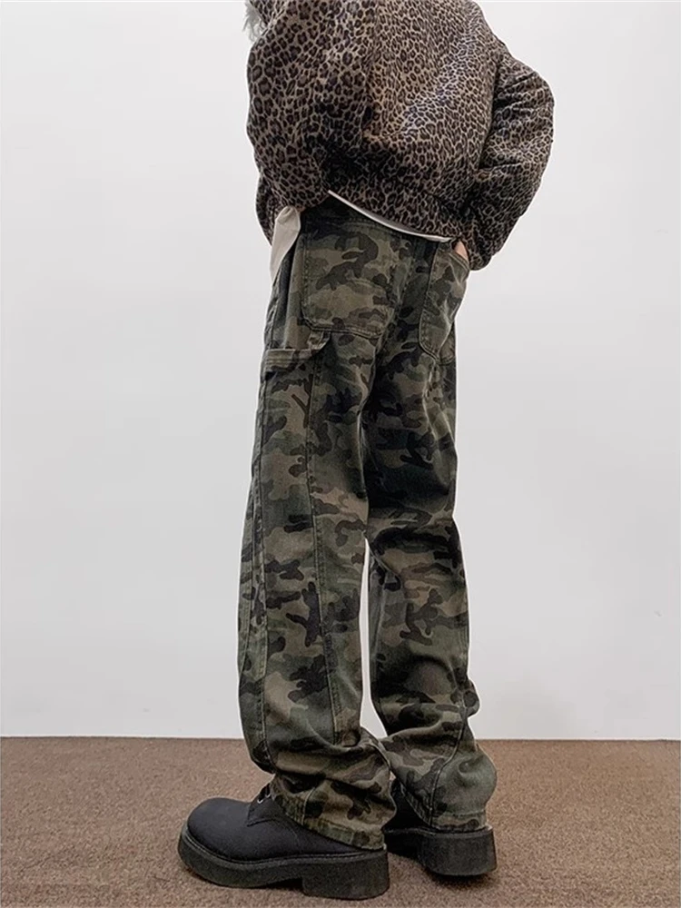 

Мужские джинсы свободного кроя в стиле хип-хоп, ретро, американский уличный стиль, рабочие брюки, молодежные длинные джинсы из денима