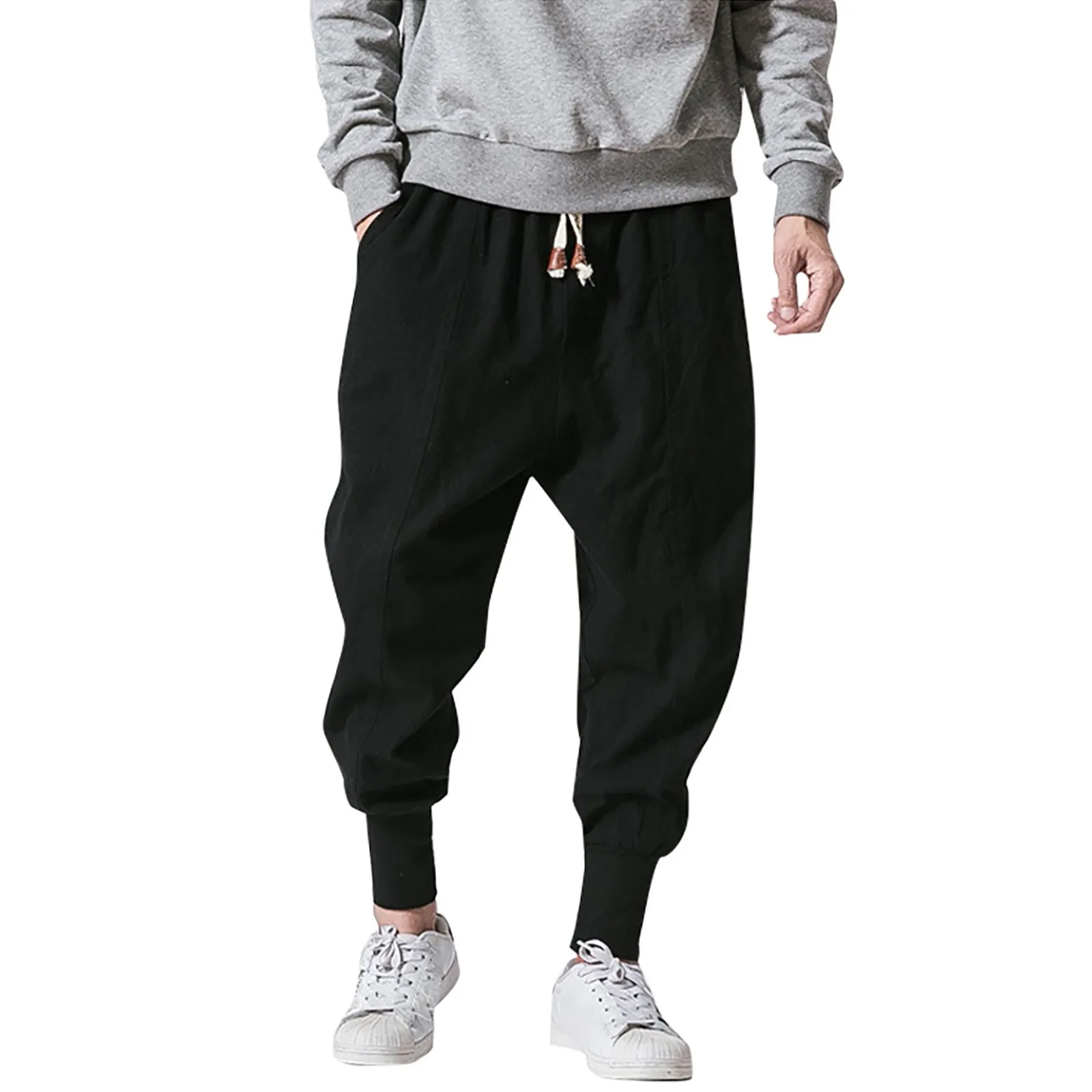 

Casual Pants Joggers Solid Color Cotton And Linen Elastic Waist Hip Hop Pants Drawstring Trousers Tapered Slacks Sweaterpants