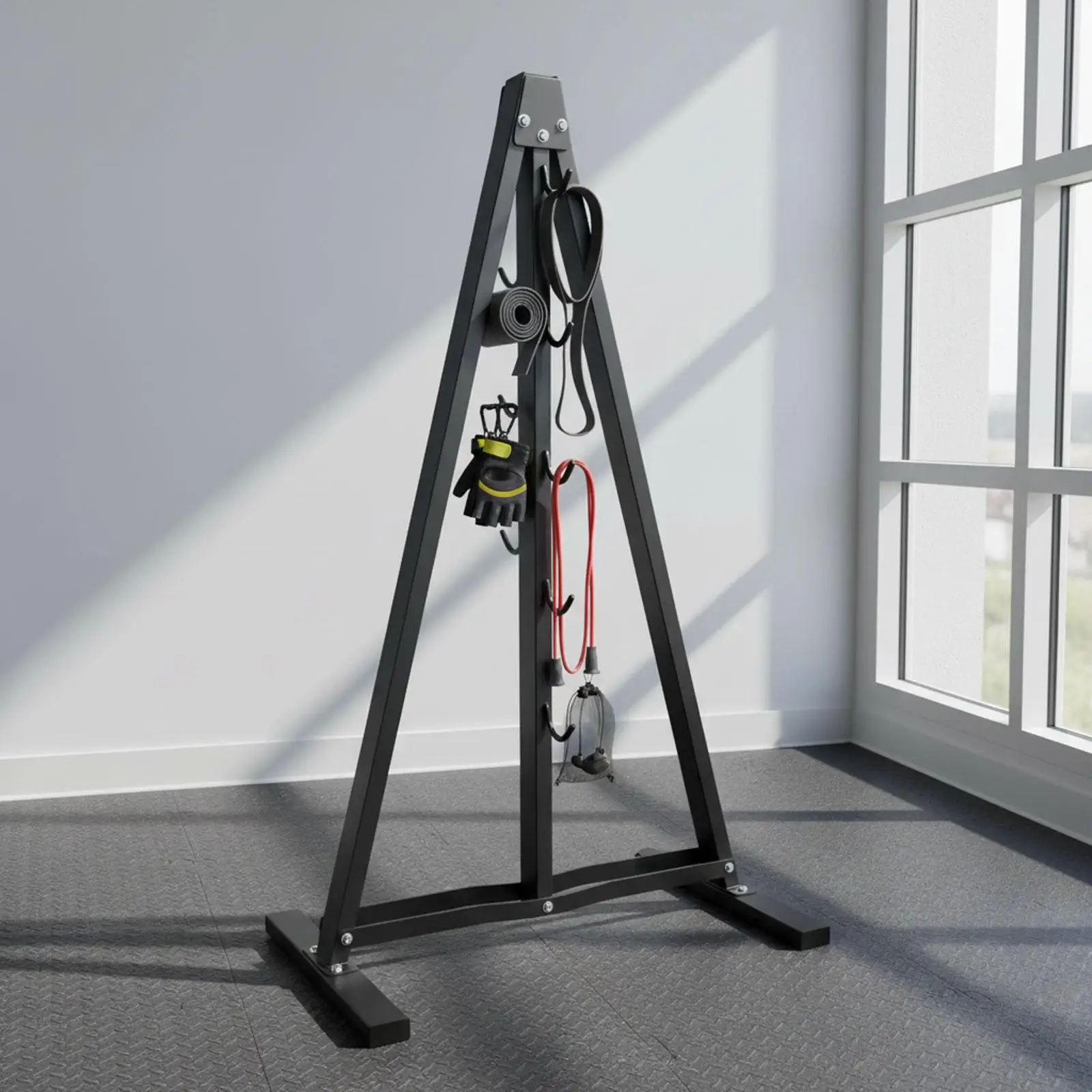Pull Up Bar Storage Rack Wall Mounted Organizer Sturdy Steel with Hooks for Gym Cable Attachments and Home Fitness
