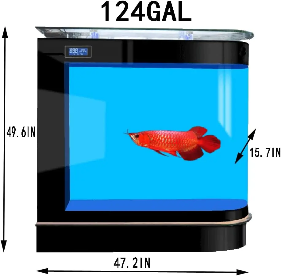 124 Gallon Black Upright Glass Fish Tank with LED Aquarium Kit, Large Glass Fishbowl and Glass Bar for Patios, Living Room, Office Room, and Kitchen