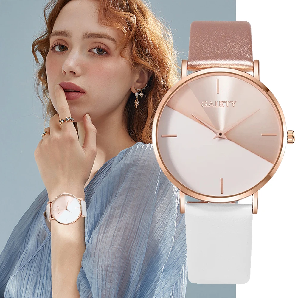 

Watches Women 2022 New Fashion Ladies Cute Dress Watch Colorblock Dial Analog Quartz Leather Bracelet Wristwatches montre femme