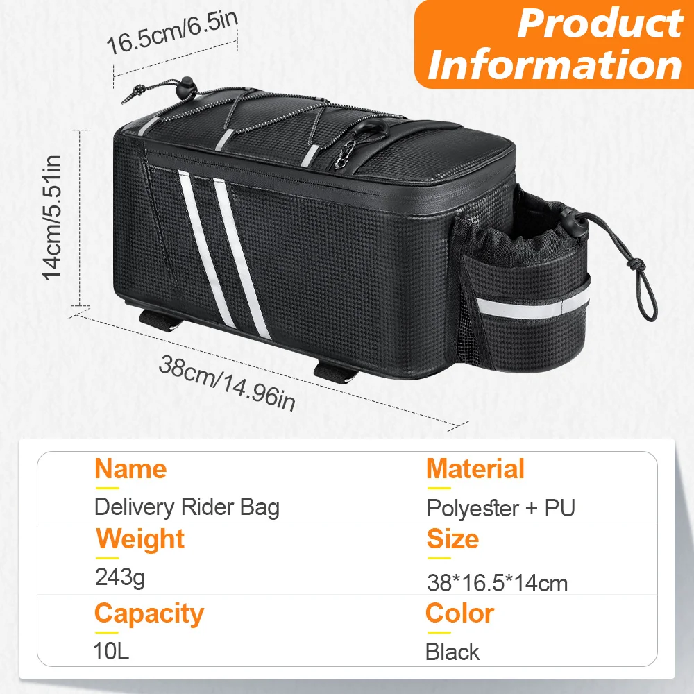 NEWBOLER 10L Fahrrad-Gepäckträgertasche, wasserabweisende Fahrradtasche, Fahrrad-Rücktasche, Bikepacking-Zubehör – Detail 1