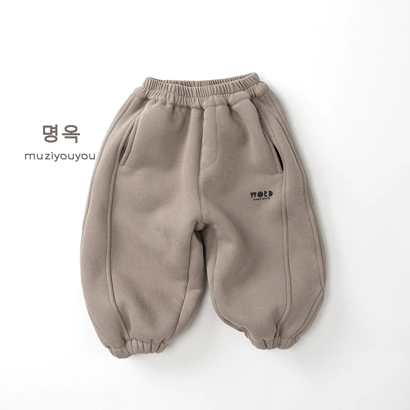 2025 شتاء جديد الأطفال الصوف السراويل الدافئة موضة بنين زائد المخملية سميكة سراويل تقليدية الاطفال الفتيات Sweatpants ملابس الطفل