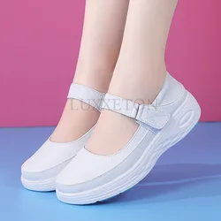 Genuine Leather Air Cushion Nurse Shoes Women Spring Soft Soles Breathable Thick Soles Women Shoes White Medical Shoes