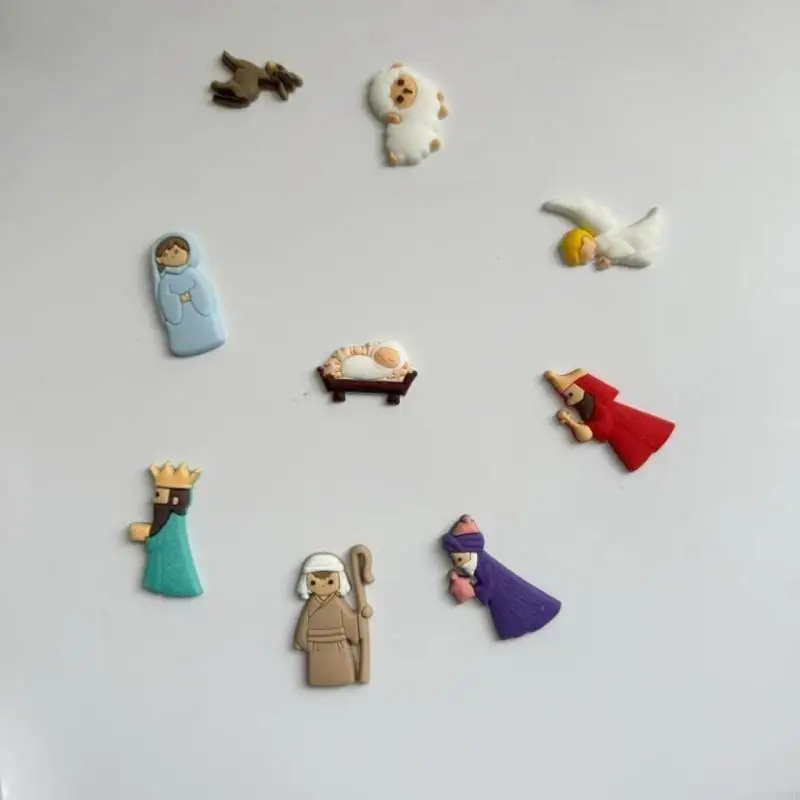 97QD 9Pcs Christmas Miniatures for Crafts Nativity Scene Flatback Charm Embellishments for DIY Craft Scrapbooking Decors