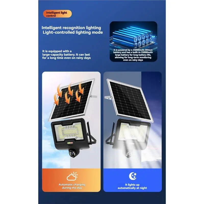 B18B Proiettore 600W e telecamera di sorveglianza ad energia solare 4K HD 3MP per giardino esterno Frutteto Fattoria 360 °   IP65 impermeabile