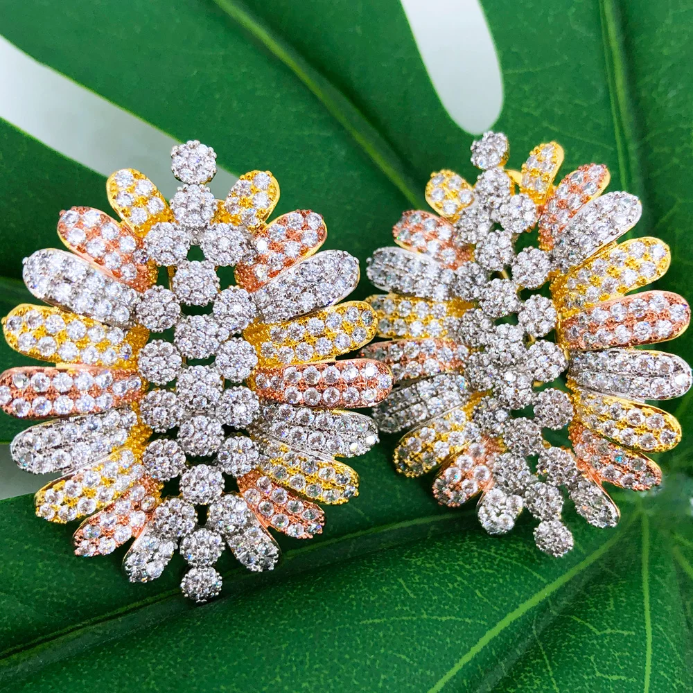 

Missvikki Luxury Shiny Bloom Stud Earrings Cubic Zircon Fashion Design Jewelry Sets for women Wedding Gift Dubai Bridal Jewelry