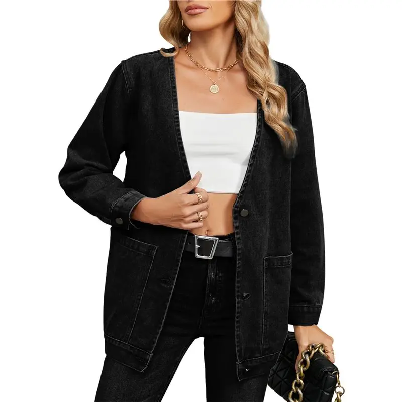 

A24F-Women Fall Fashion Button Down Denim Cardigan Jackets Trendy V Neck Long Sleeve Jean Winter Coat Outerwear