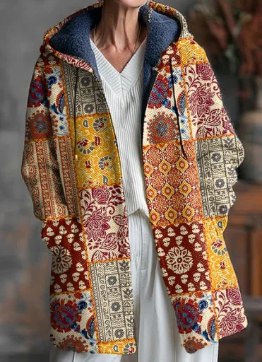 

Мужской кардиган с капюшоном в стиле ретро, ацтекский блок, вязаный свитер, зимнее пальто на молнии, толстый флис, молодежный принт с узором