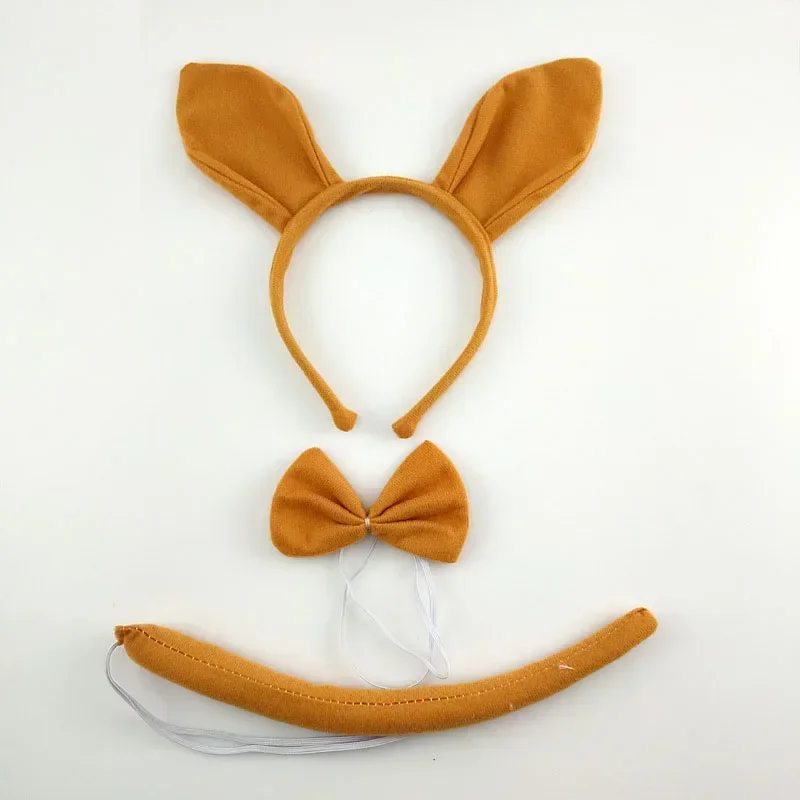 Adults Kids Plush Cartoon Animal Kangaroo EAR Headband Tie Tail Gift for Birthday Party Cosplay Halloween Christmas