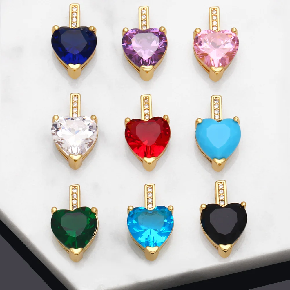 OCESRIO Trendy Multiple Color Crystal Heart Pendant Copper Gold Plated CZ Jewelry Making Supplies Wholesale Bulk pdta833