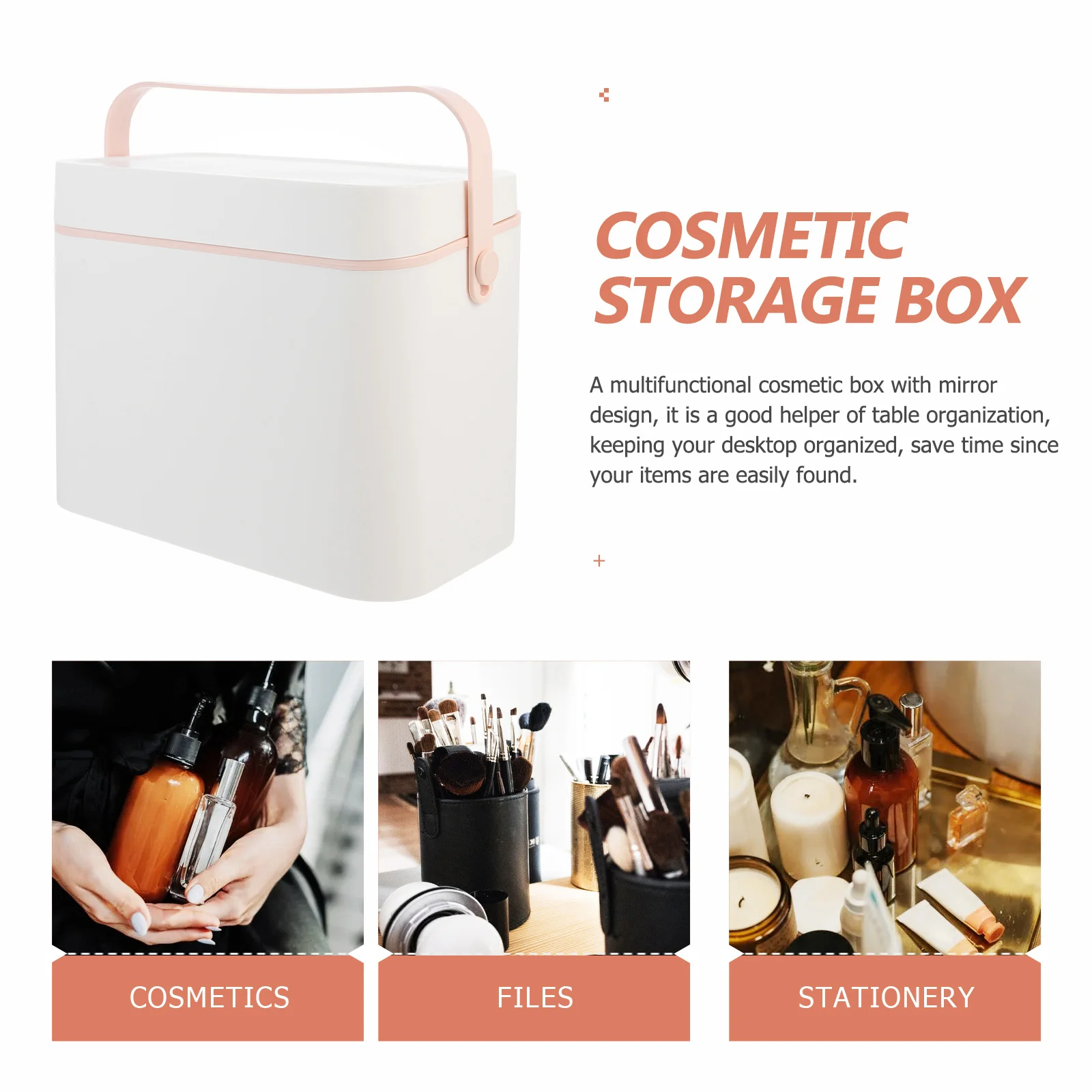고화질 거울이 있는 메이크업 정리함, 화장품, 문구류, 가정, 사무실 책상용 다중 수납 공간