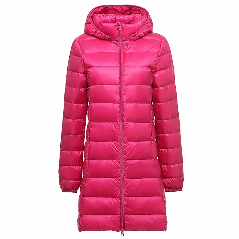 Plus Size Mom Autumn and Winter Fall Lightweight Down Jacket Female Mid-length Warm Hat Detachable Hooded Women\'s Light Jacket