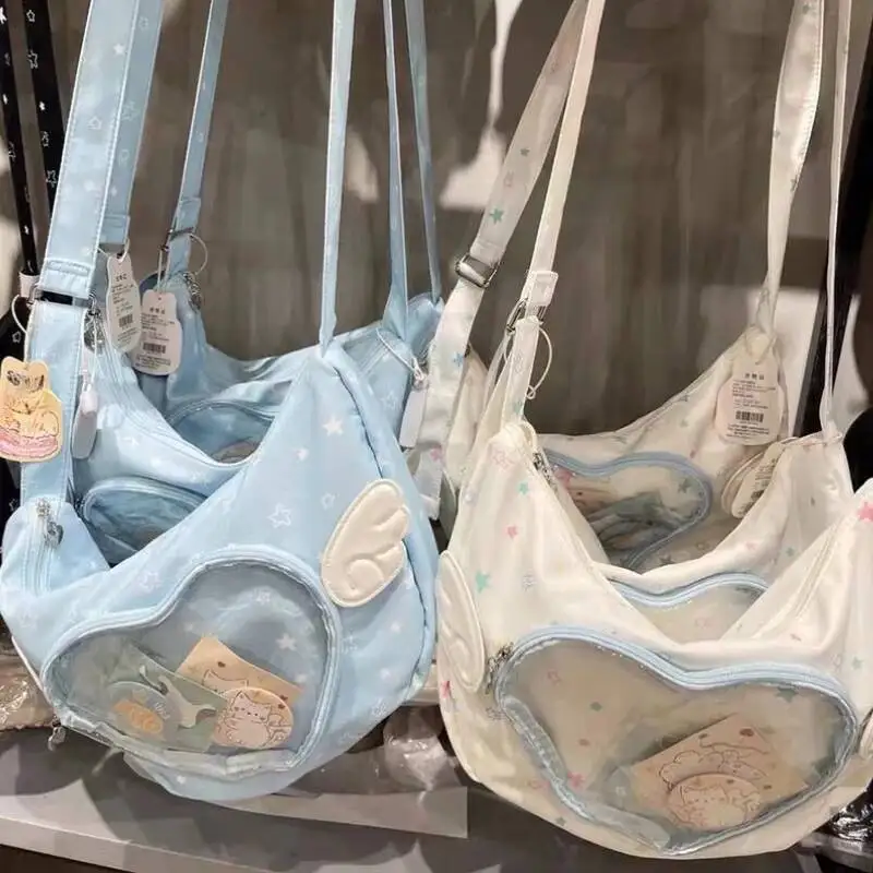 Transparent Cute Star Print Ita Bags Sweet Y2k Aesthetic Fashion Kawaii Underarm Bag All Match Ins Wings Women Shoulder Handbags