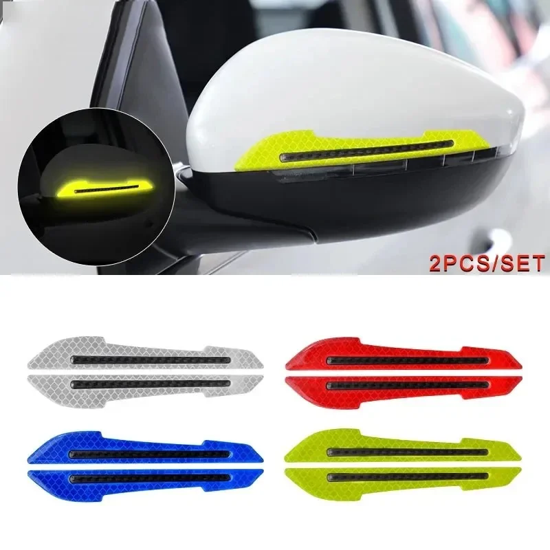 

2Pcs Car Reflective Stickers Door Edge Anti-collision Strips Fenders Glue Reflective Rearview Mirror Warning Stickers Body