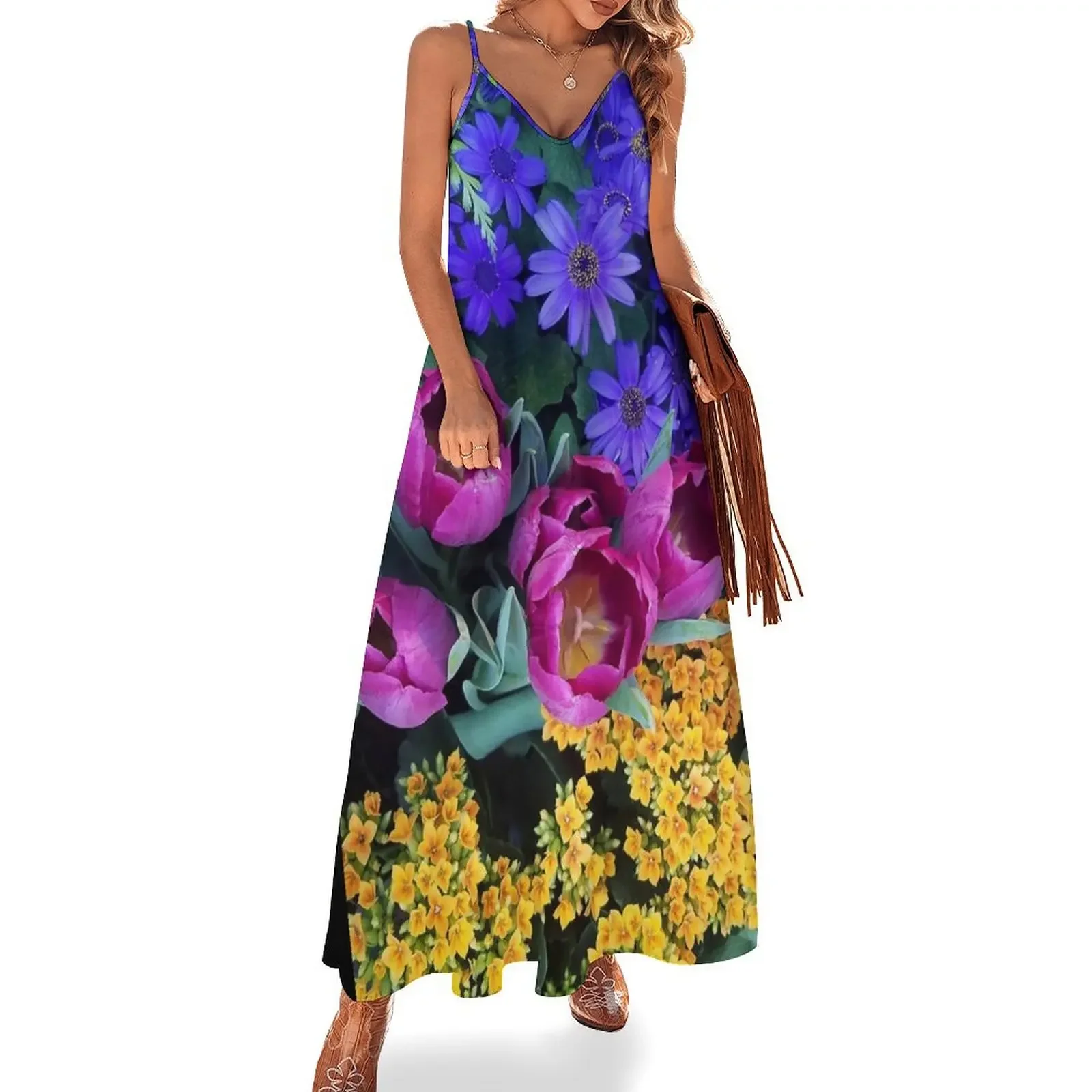 

Floral Spectacular: Blue, Plum and Gold - Olbrich Botanical Gardens Spring Flower Show, Madison, WI Sleeveless Dress